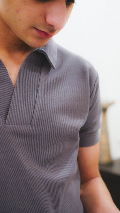 RV Diagonal Knit Polo In Space Grey